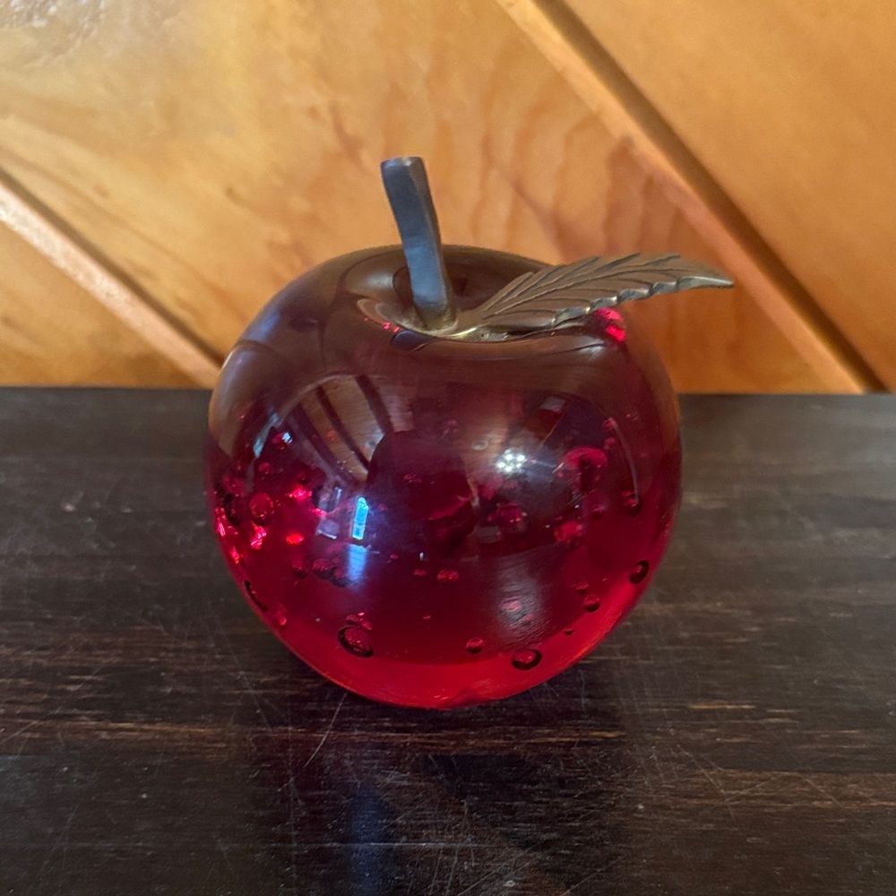 Elegant Red Glass Apple Large Paperweight